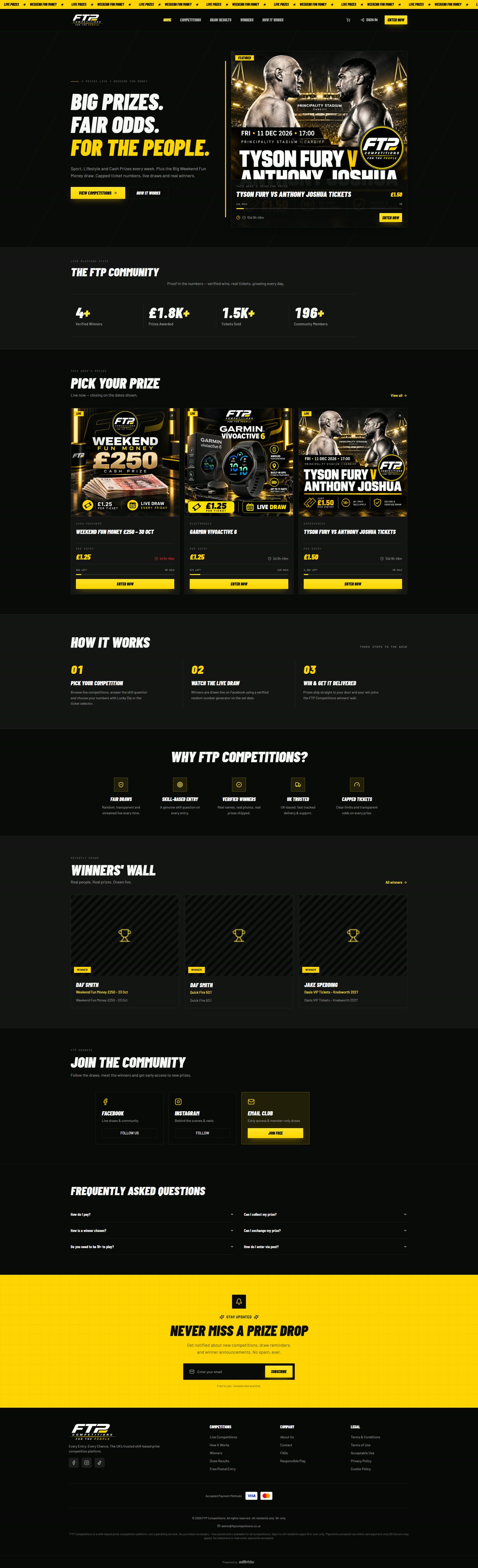 The FTP Competitions homepage, built by RaffleLabs