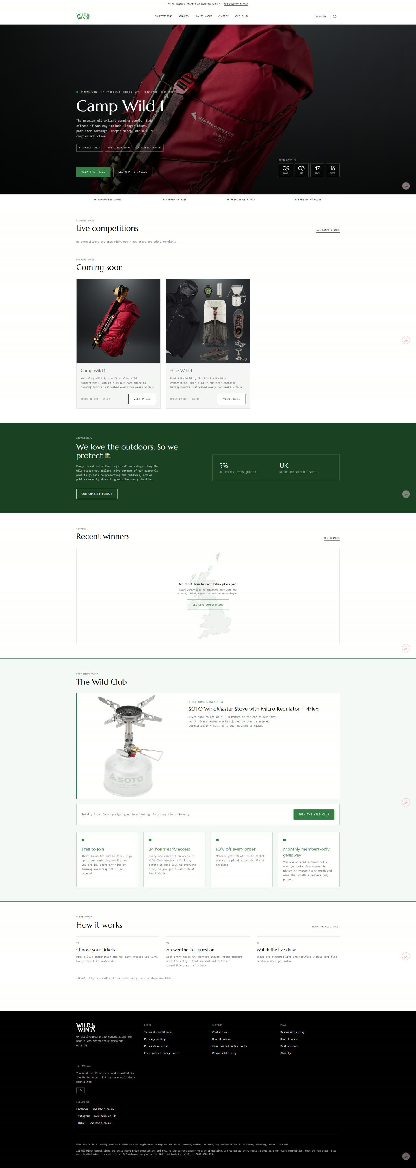 The Wild Win homepage, built by RaffleLabs